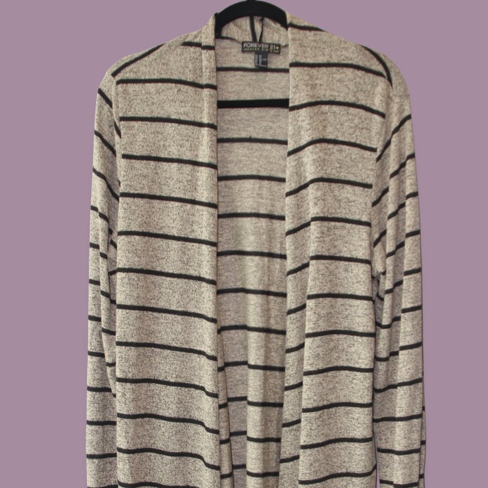 Long Beige and Black Stripped Cardigan
